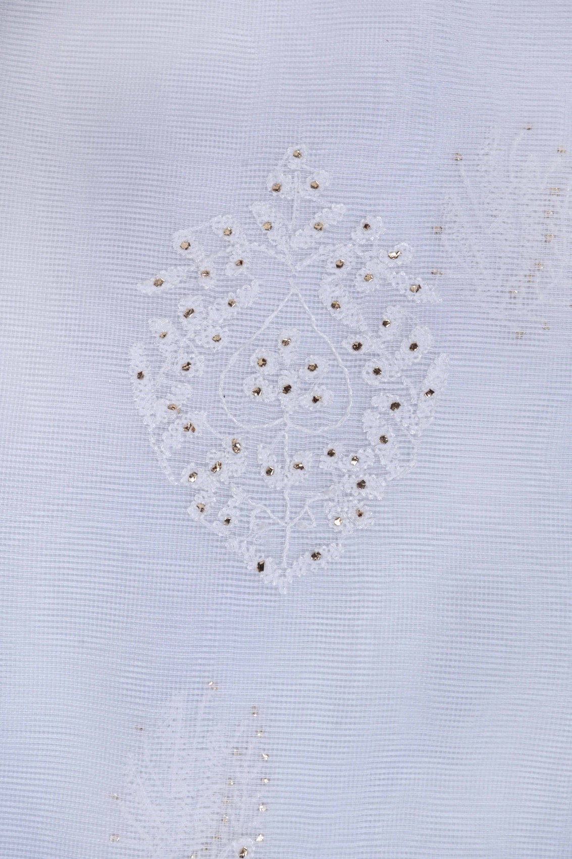 Ada Hand Embroidered White Kota Lucknowi Chikankari Unstitched Suit Piece With Muqaish Work 01A67182