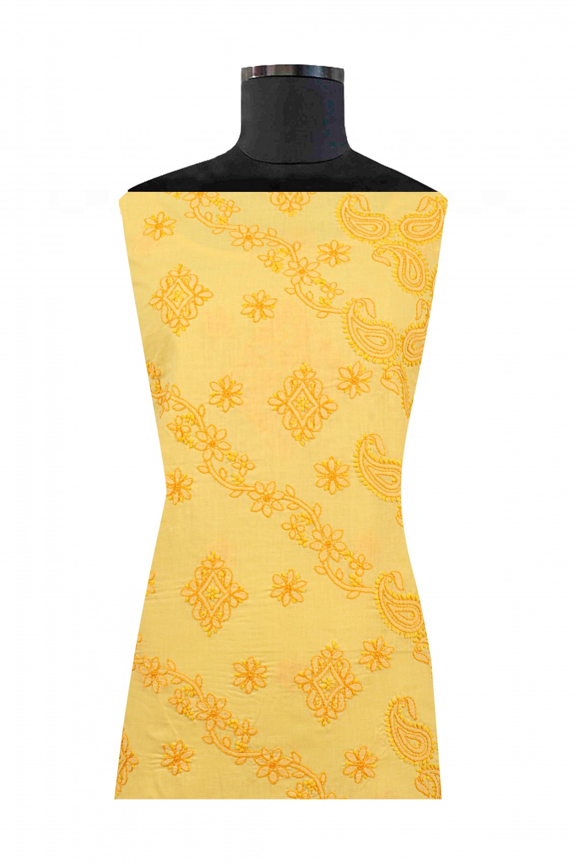 Ada Hand Embroidered Yellow Cotton Lucknowi Chikankari Unstitched Suit Piece A595134