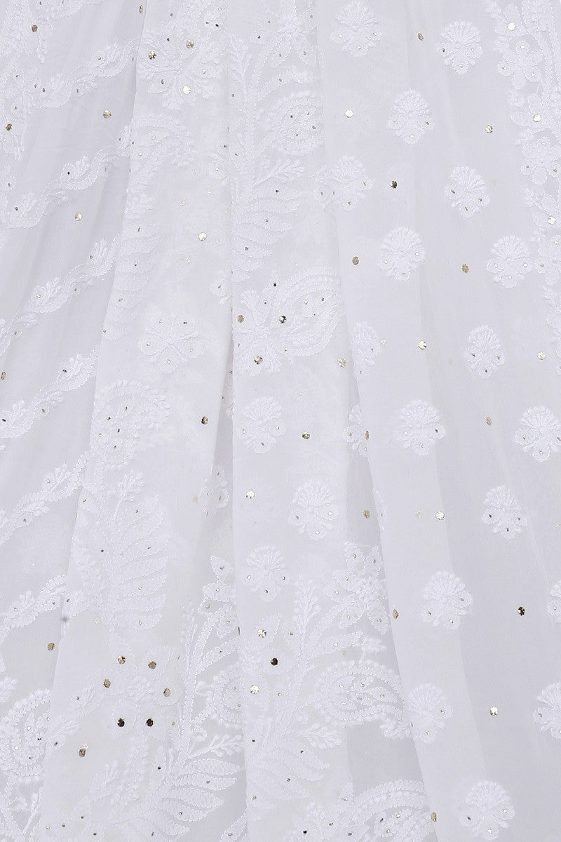 Ada Hand Embroidered White Georgette Lucknowi Chikankari Saree/Blouse With Muqaish Work- A619746