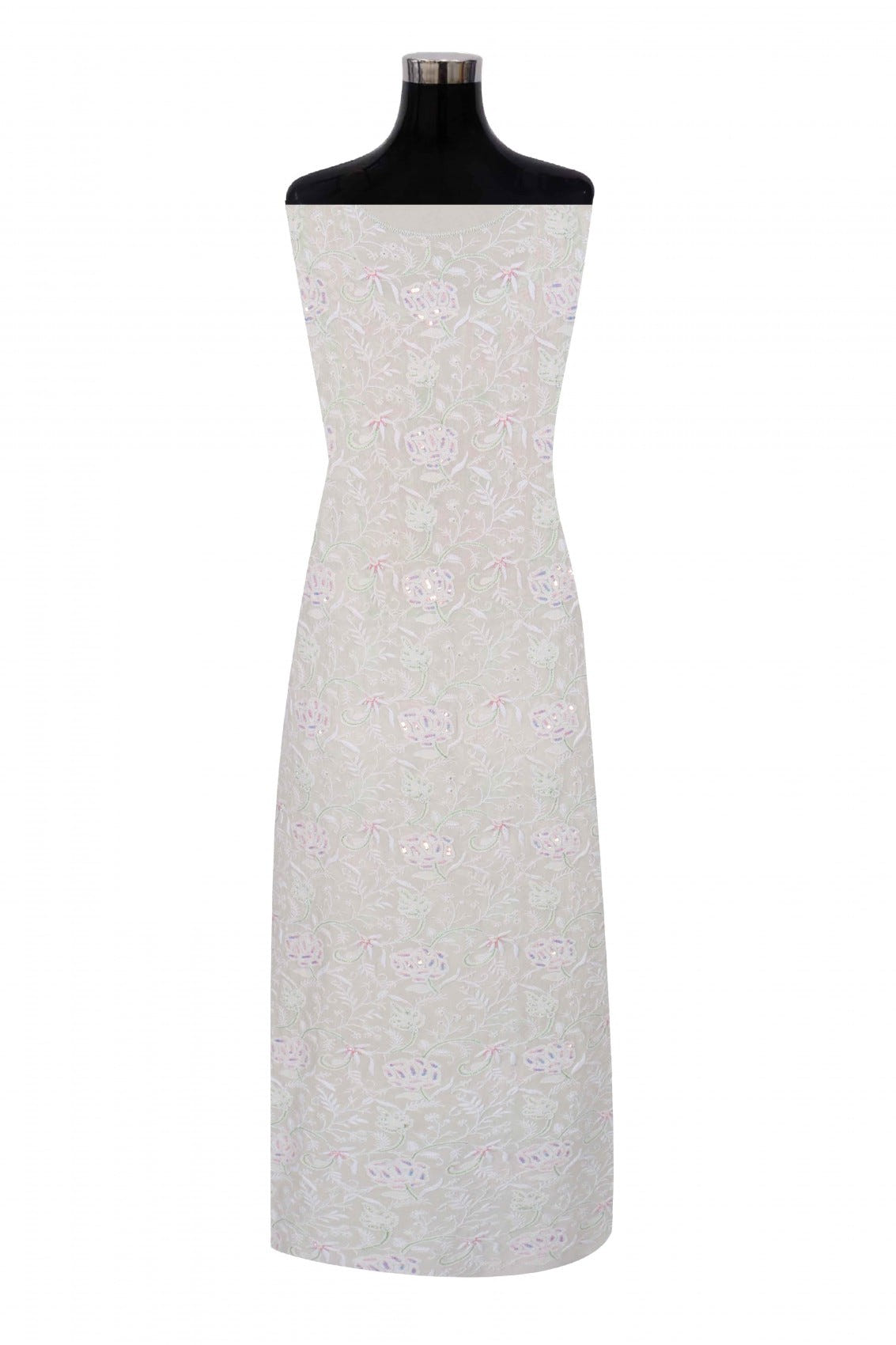 Ada Hand Embroidered White Pure Georgette Lucknowi Chikankari Unstitched Kurta Dupatta Set With Pearl Work A621851
