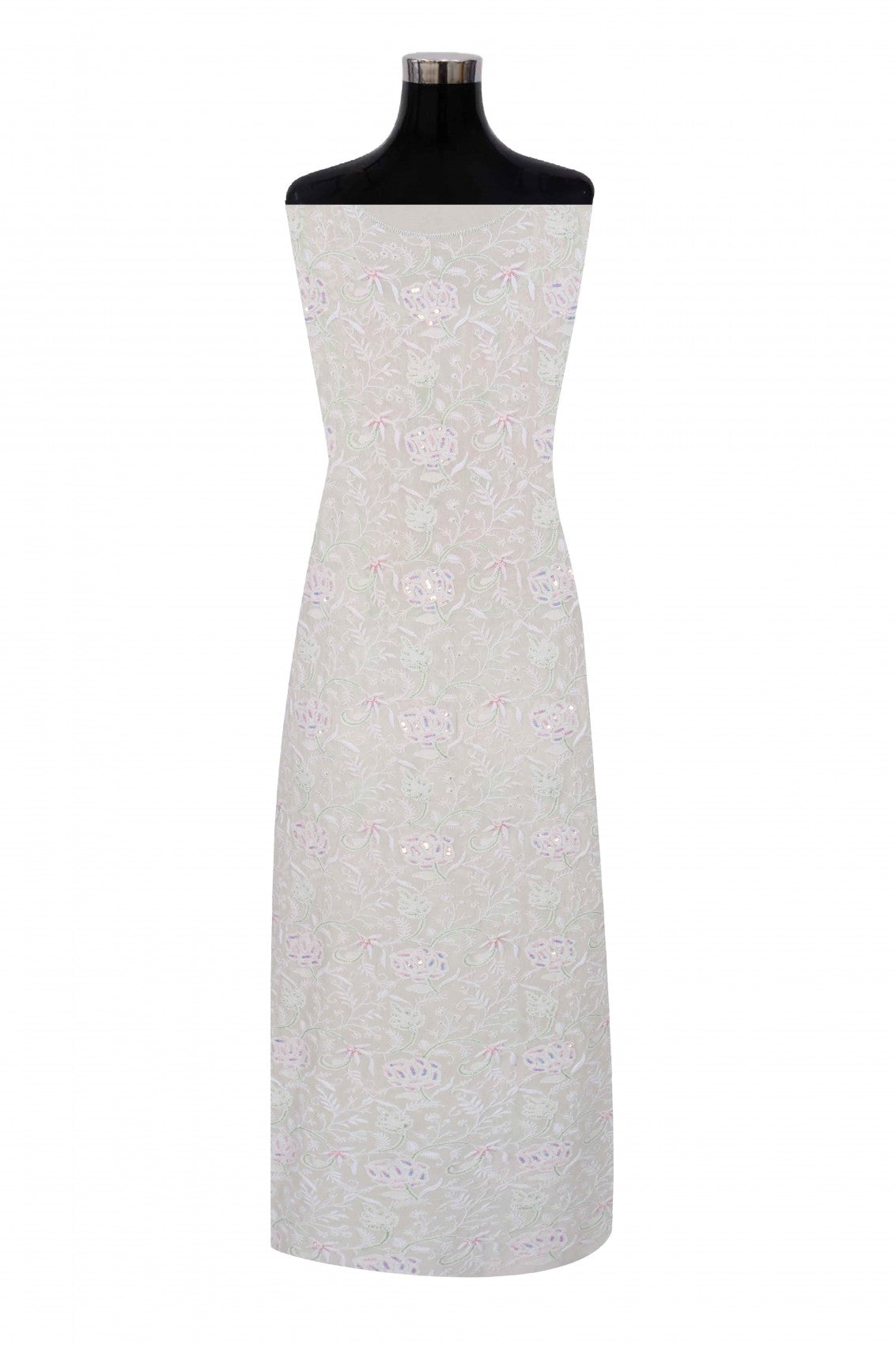 Ada Hand Embroidered White Pure Georgette Lucknowi Chikankari Unstitched Kurta Dupatta Set With Pearl Work A621851