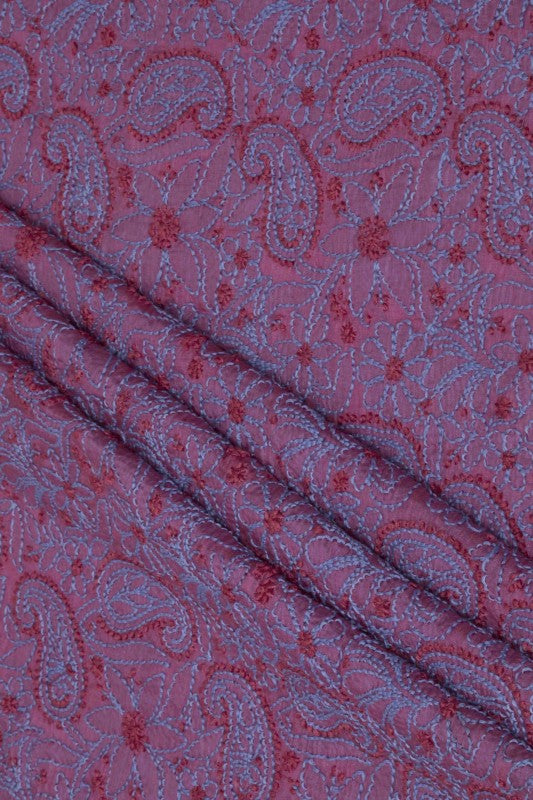 Ada Hand Embroidered Carrot Pink Tusser Silk Lucknow Chikankari Unstitched Kurta Piece A457191