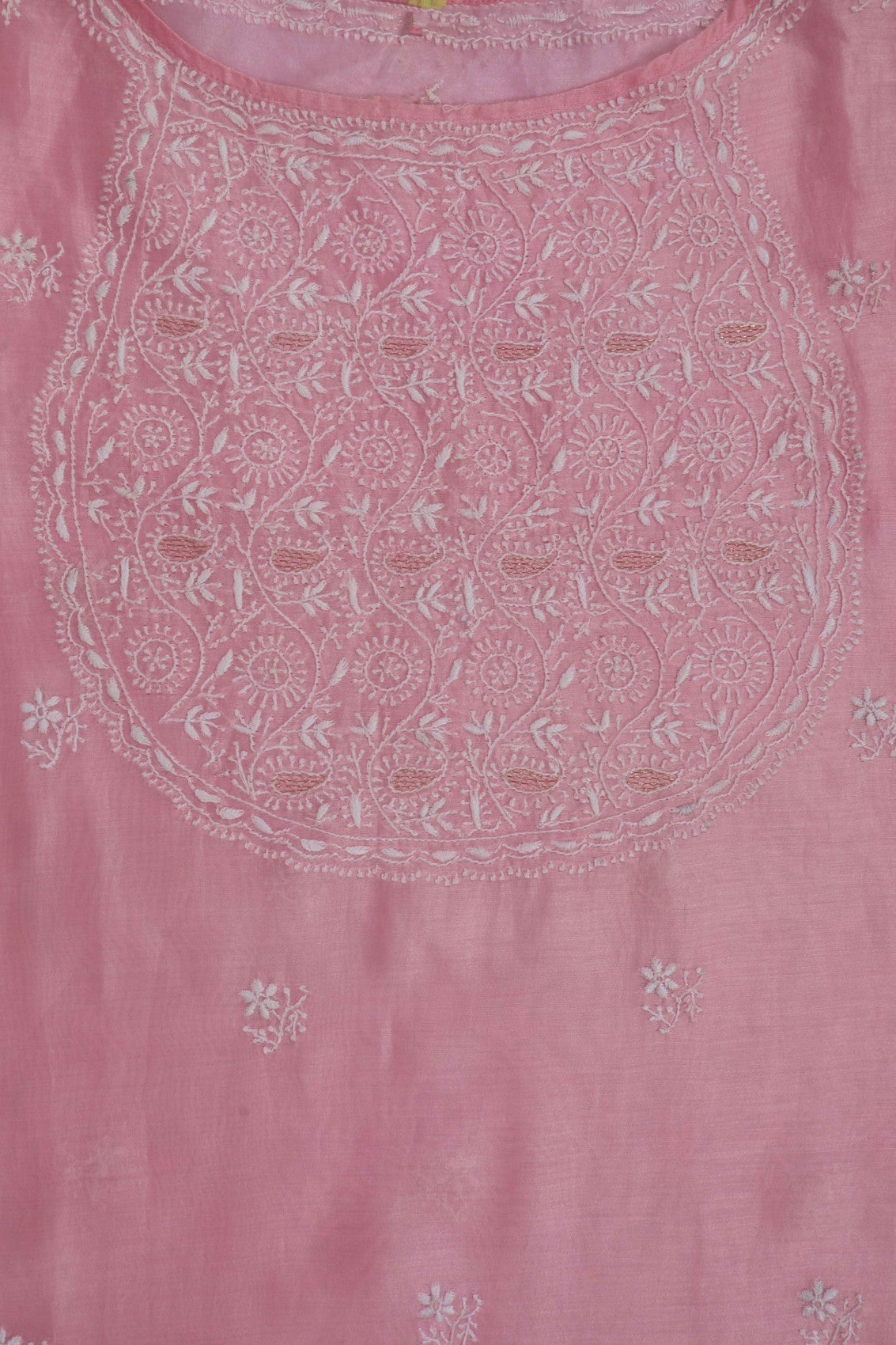 Ada Hand Embroidered Powder Pink Chanderi Lucknowi Chikankari Semi-Stitched Anarkali Kurta Dupatta Set 01A248289
