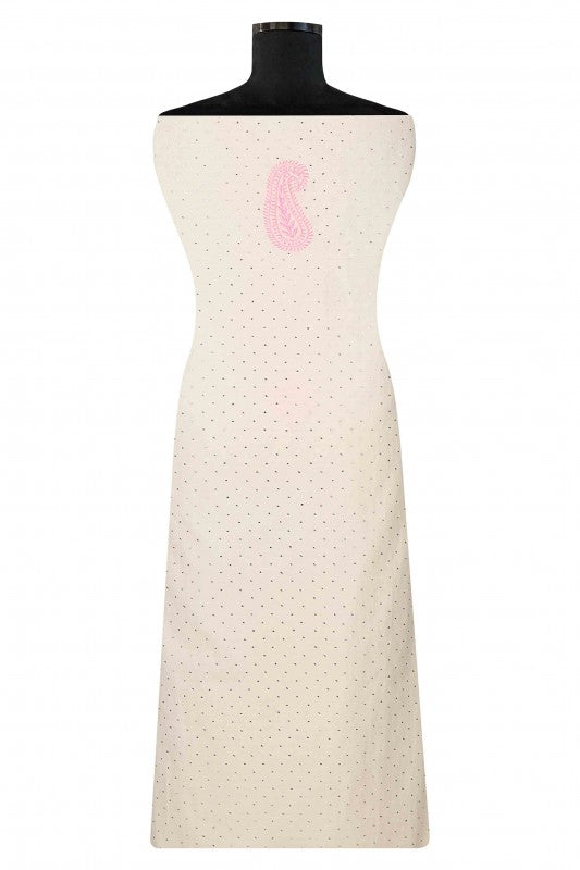 Ada Hand Embroidered Cream Chanderi Lucknowi Chikankari Unstitched Suit Piece With Muqaish Work A449832