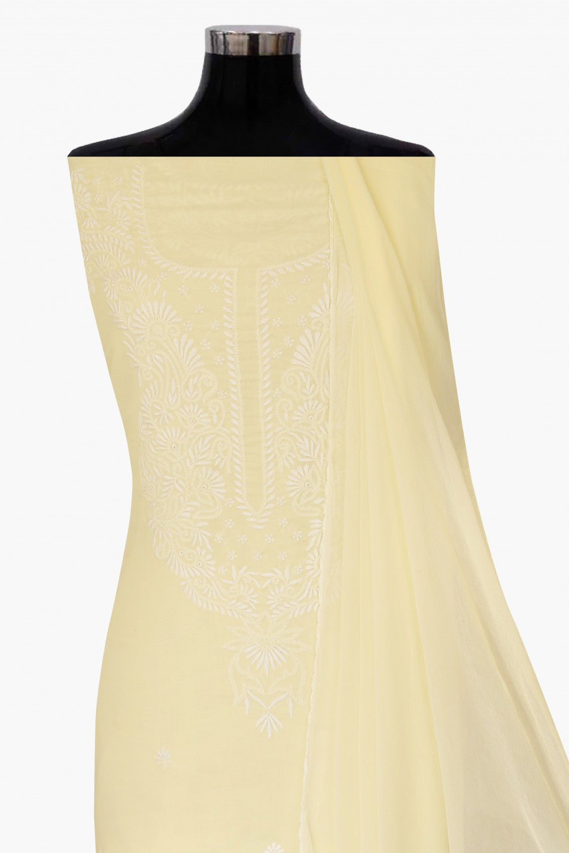 Ada Hand Embroidered Lemon Cotton Lucknowi Chikankari Unstitched Suit Piece 01A310179