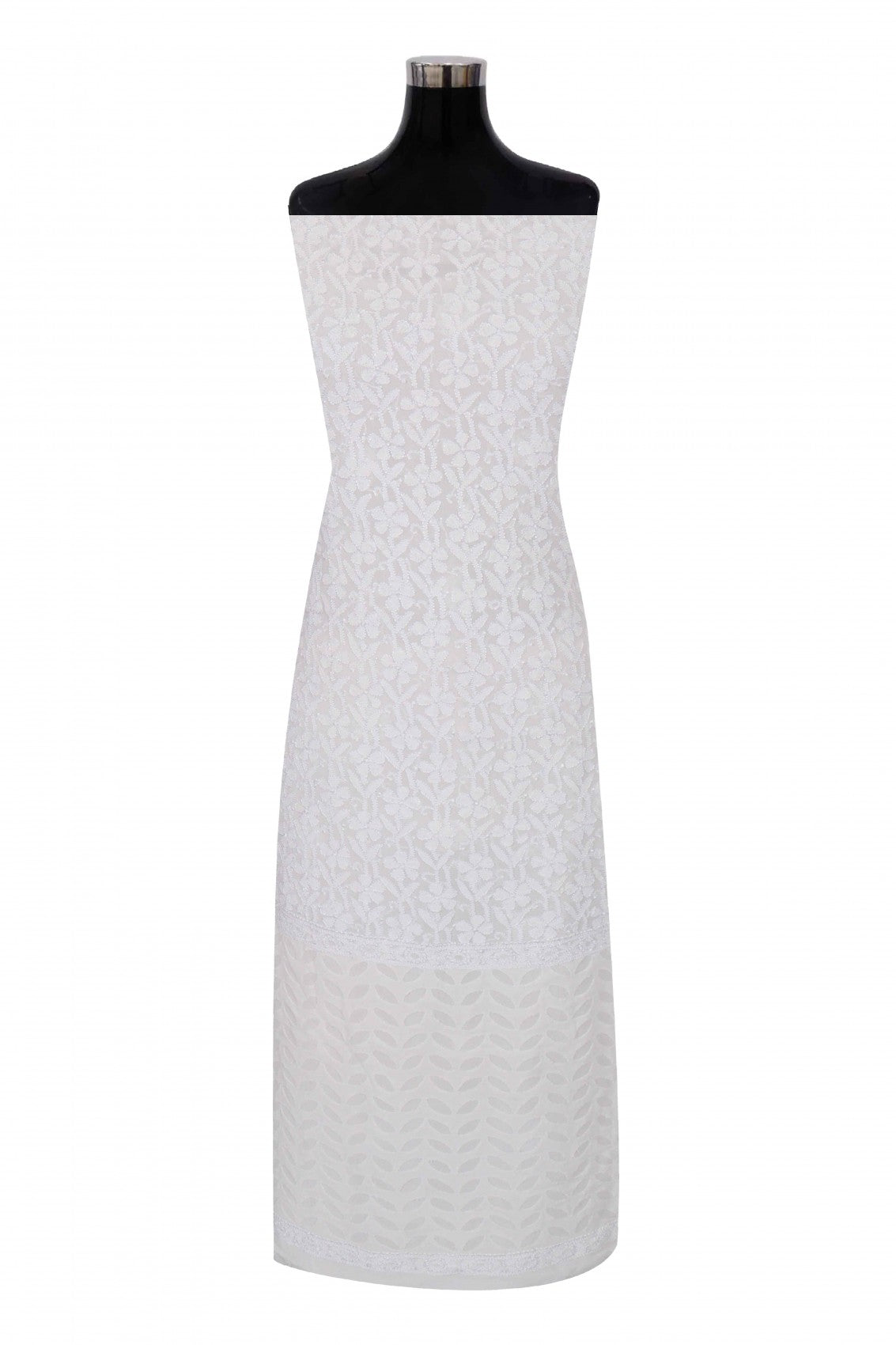 Ada Hand Embroidered White Pure Georgette Lucknowi Chikankari Unstitched Kurta Piece A148142
