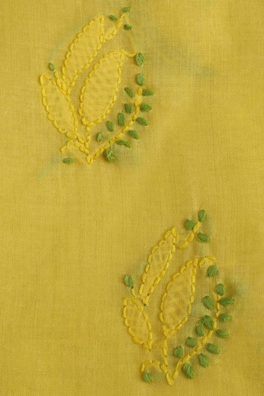 Ada Hand Embroidered Yellow Cotton Lucknowi Chikan Unstitched Suit Piece–A100156