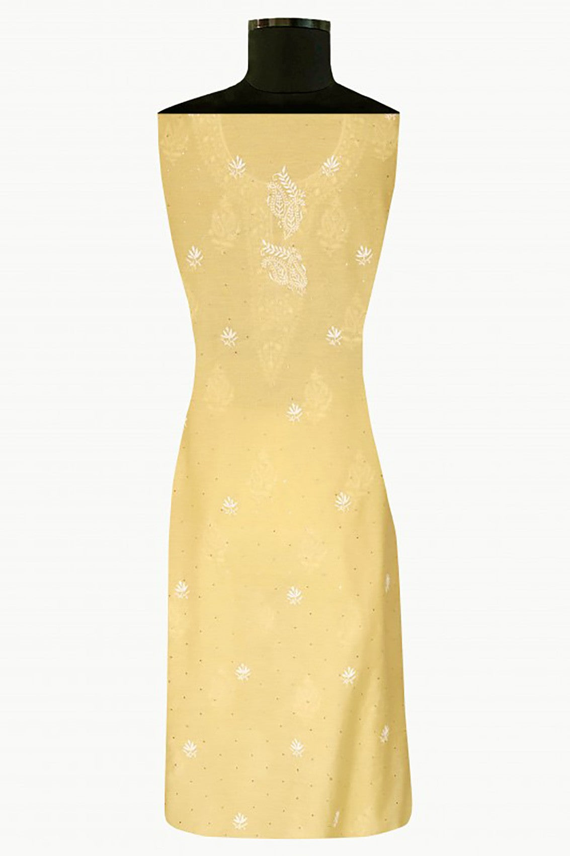 Ada Hand Embroidered Lemon Chanderi Lucknowi Chikankari Unstitched Suit Piece With Muqaish Work 01A86279