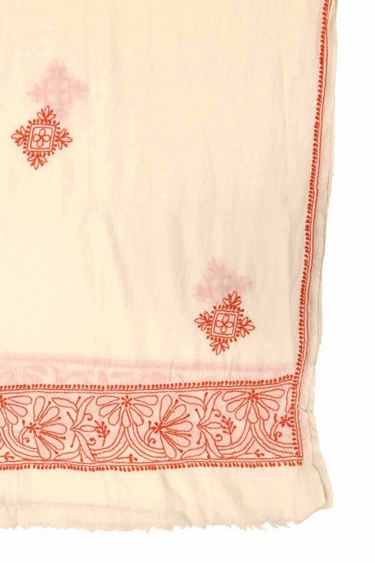 Ada Hand Embroidered Cream Pashmina Lucknow Chikan Woolen Stole A425217