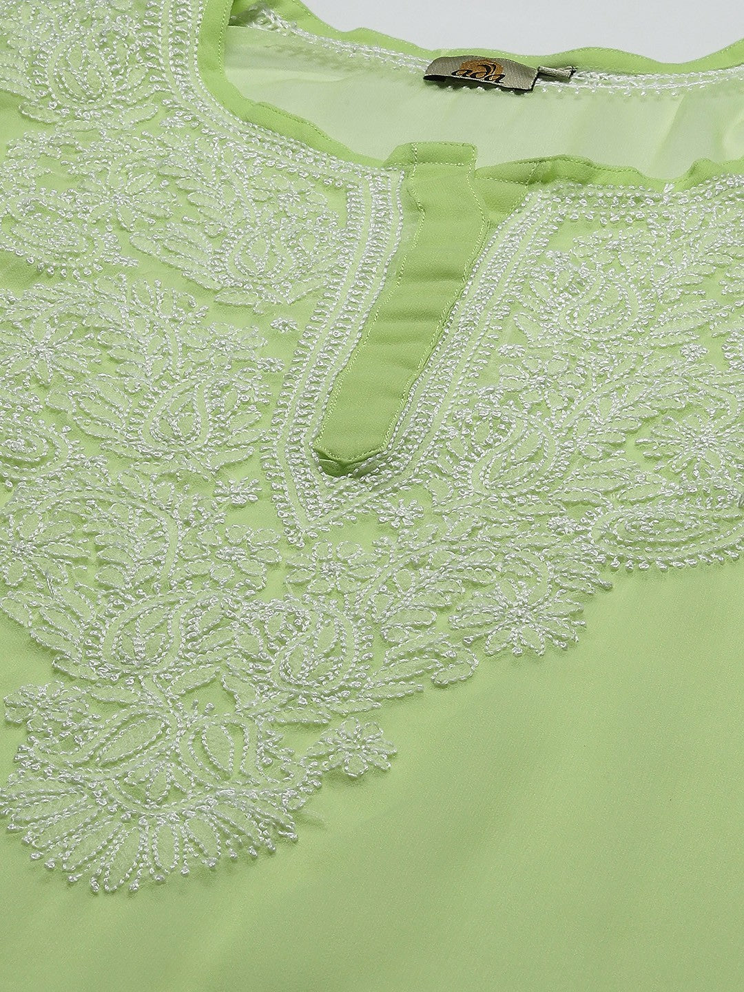 Ada Hand Embroidered Parrot Green Georgette Lucknowi Chikankari Straight Kurta With Slip A411365