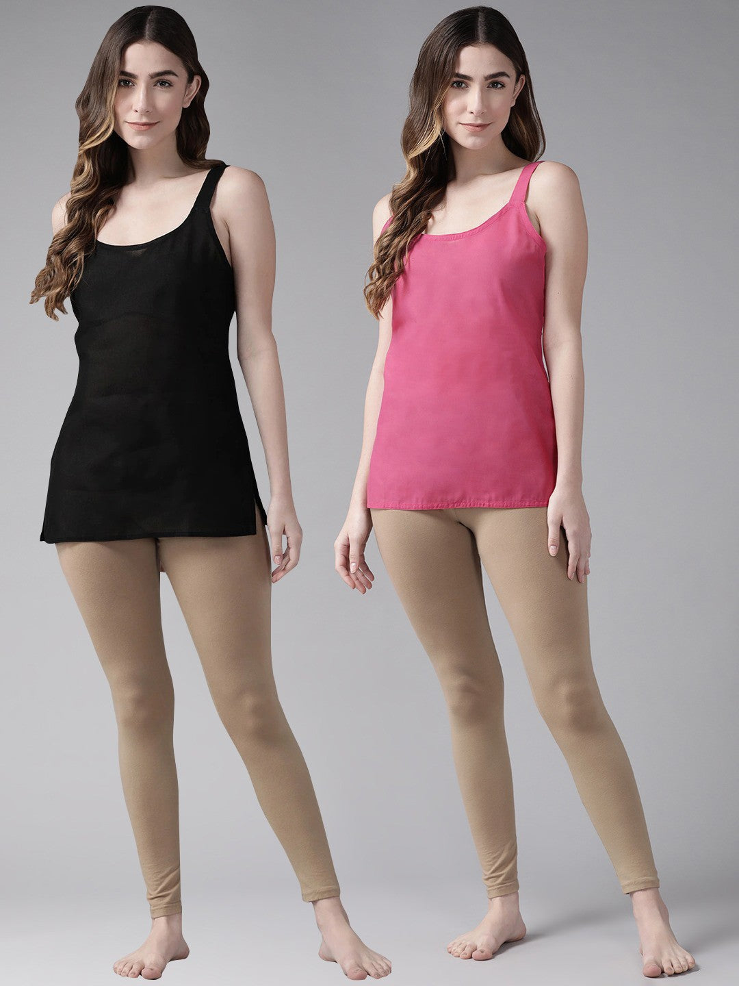 Ada Onion Pink and Black Cotton Short Slips Combo of 2 A313213.