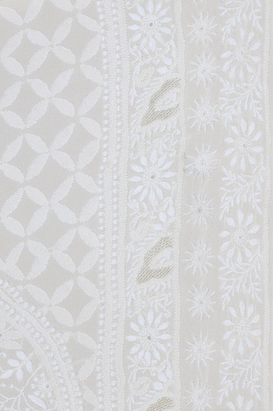 Ada Hand Embroidered White Pure Georgette Lucknowi Chikankari Lehenga Set A594298