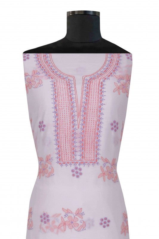Ada Hand Embroidered White Chanderi Chikan Unstitched Kurta Piece A533123