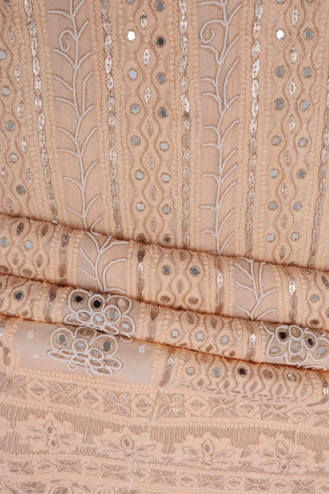 Ada Hand Embroidered Light Peach Georgette Lucknowi Chikankari Semi-Stitched Anarkali Kurta Dupatta Set With Gota Patti Work 01A135120
