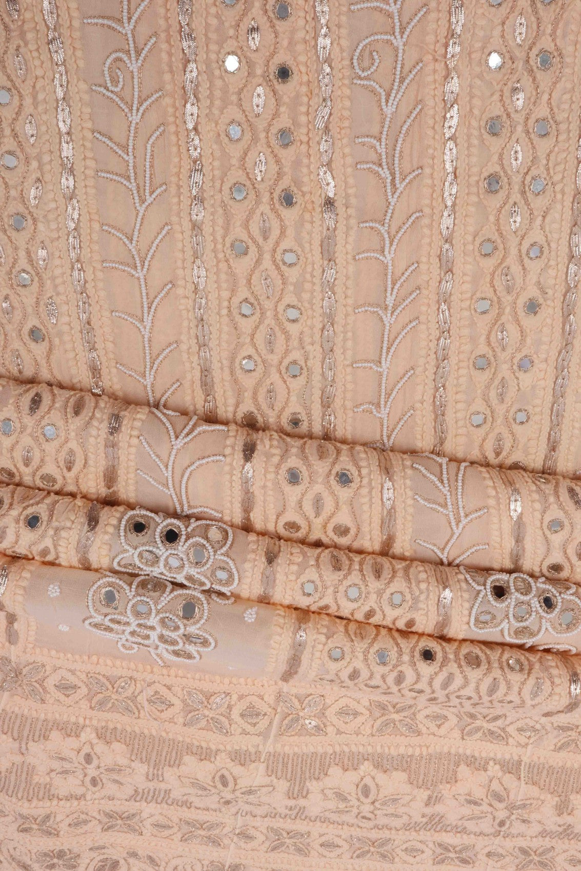 Ada Hand Embroidered Light Peach Georgette Lucknowi Chikankari Semi-Stitched Anarkali Kurta Dupatta Set With Gota Patti Work 01A135120