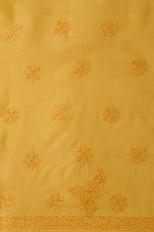 Ada Hand Embroidered Yellow Cotton Lucknowi Chikan Unstitched Suit Piece-A211143