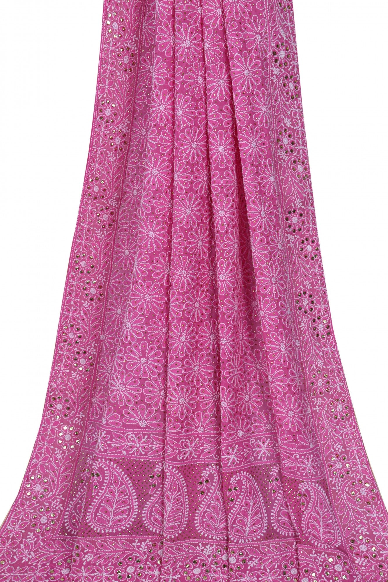 Ada Hand Embroidered Pink Pure Georgette Lucknowi Chikankari Dupatta With Muqaish Work A614824