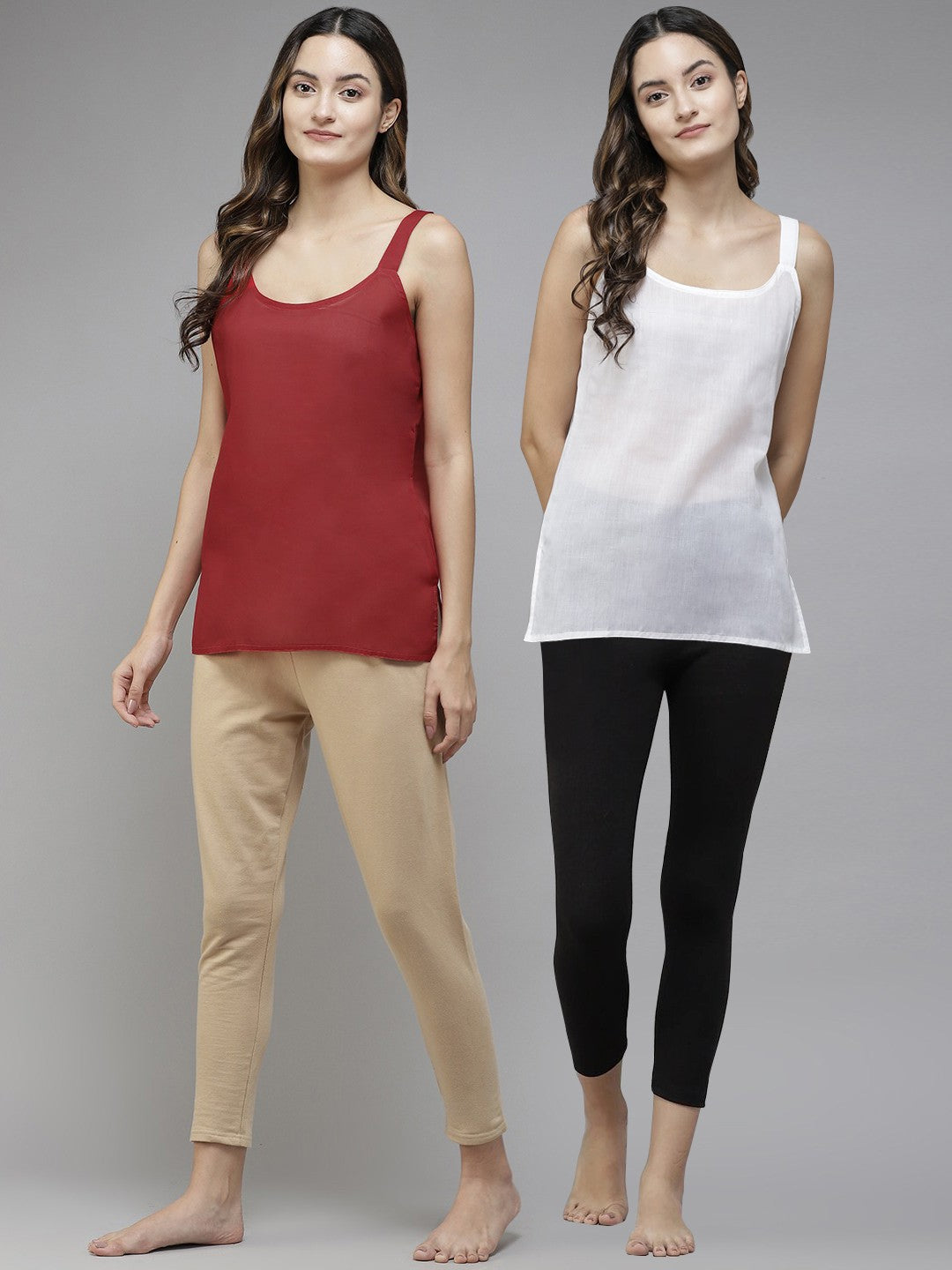 Ada White & Red Cotton Short Slips Combo of 2 A111176.