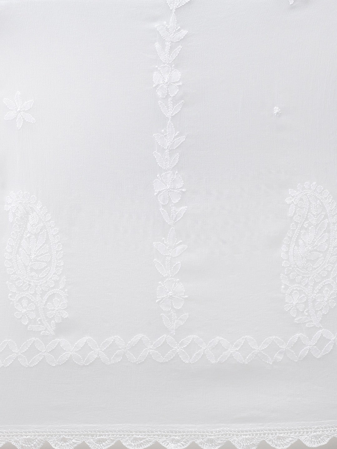 Ada Hand Embroidered White Chiffon Lucknowi Chikankari Dupatta -A511180
