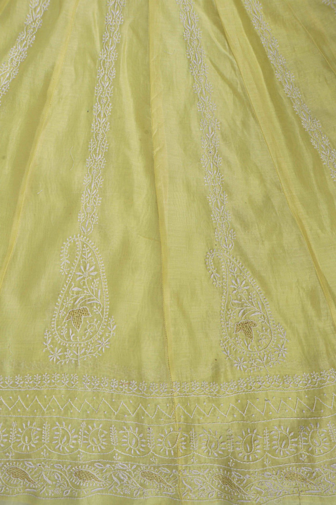 Ada Hand Embroidered Lemon Chanderi Lucknowi Chikankari Semi-Stitched Anarkali Kurta Dupatta Set With Zari Work 01A205829