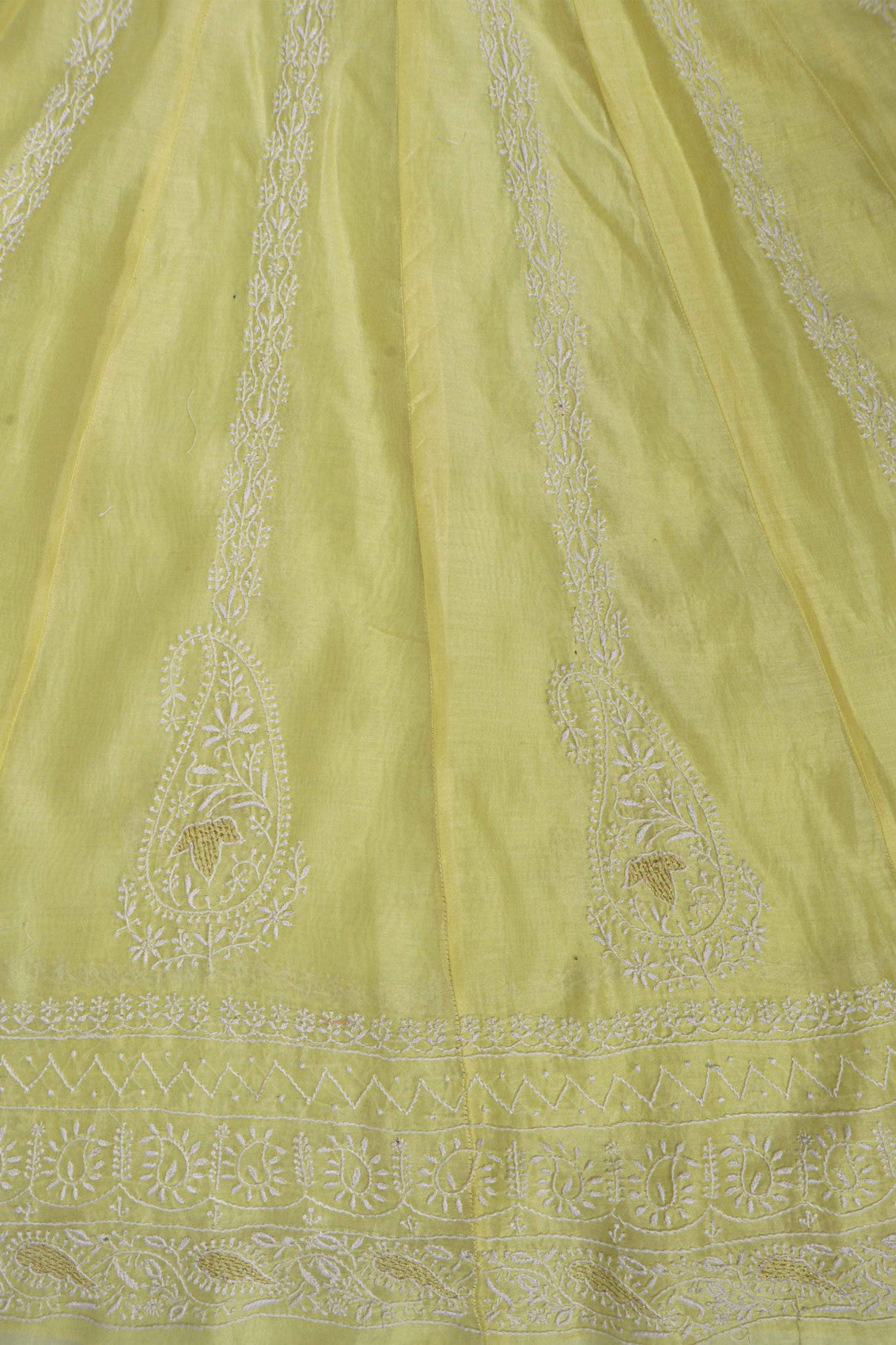 Ada Hand Embroidered Lemon Chanderi Lucknowi Chikankari Semi-Stitched Anarkali Kurta Dupatta Set With Zari Work 01A205829