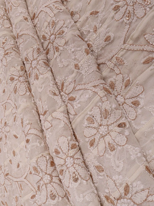 Ada Hand Embroidered White Georgette Lucknowi Chikan Unstitched Anarkali Set with Gota Patti Work A376108