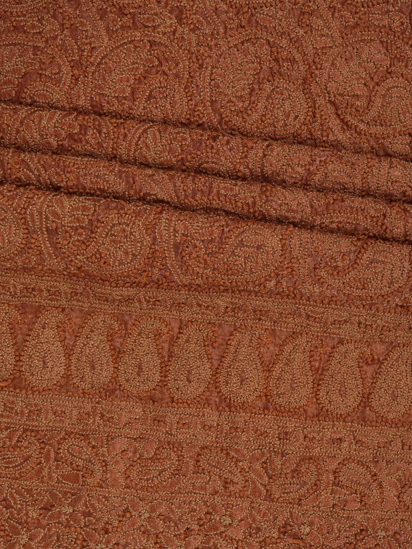Ada Hand Embroidered Bronze Rust Silk Lucknowi Chikankari Unstitched Kurta Piece A612137