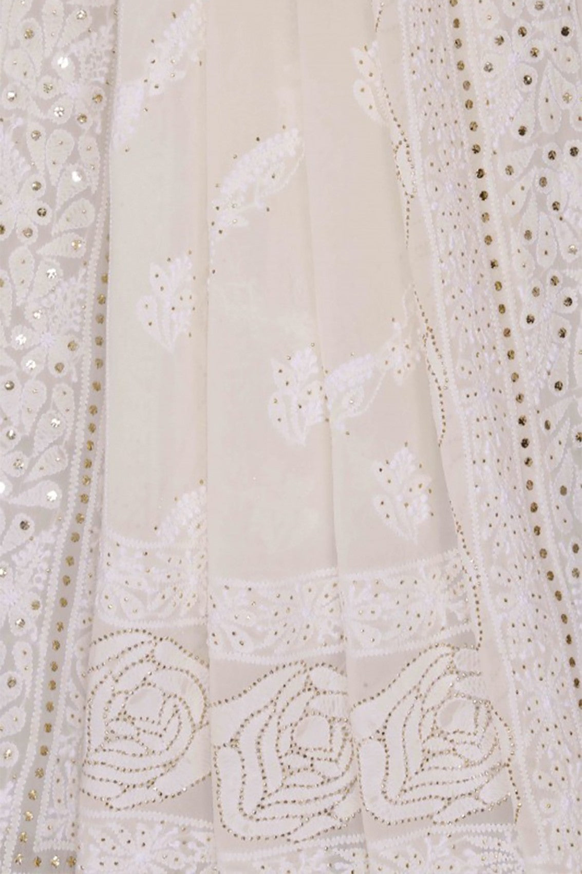 Ada Hand Embroidered White Pure Georgette Lucknowi Chikankari Dupatta With Muqaish Work 01A20542