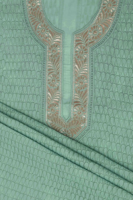 Ada Hand Embroidered Sea Green Cotton Lucknowi Chikan Unstitched Suit Piece–A100184