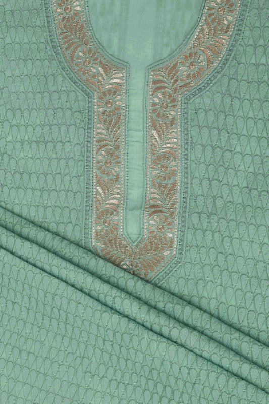 Ada Hand Embroidered Sea Green Cotton Lucknowi Chikan Unstitched Suit Piece–A100184