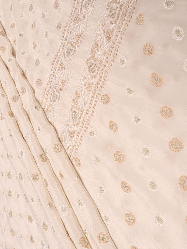 Ada Hand Embroidered Cream Pure Georgette Lucknowi Chikankari Unstitched Men's Kurta Piece With Zari Work 01A13542