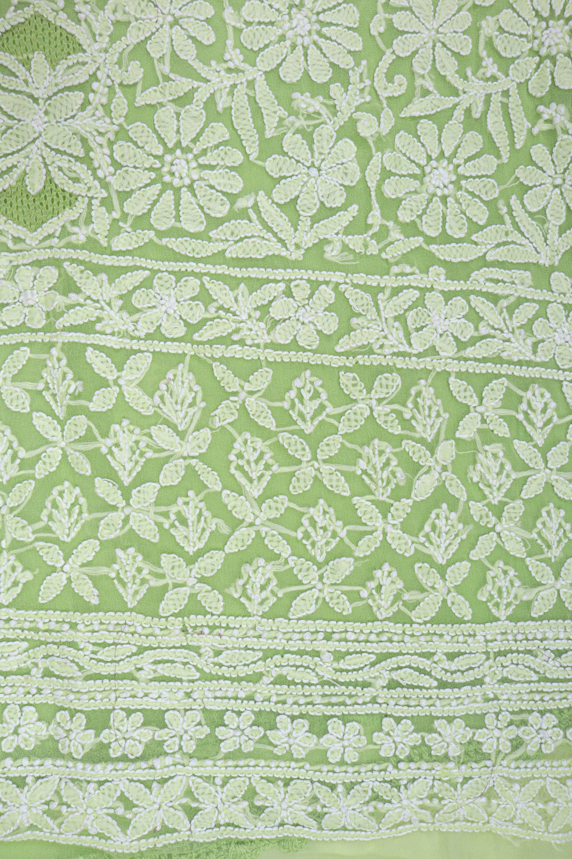 Ada Hand Embroidered Parrot Green Georgette Lucknowi Chikankari Unstitched Suit Piece 01A151166