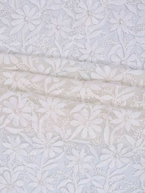 Ada Hand Embroidered White Georgette Lucknowi Chikan Unstitched Suit Piece A611802