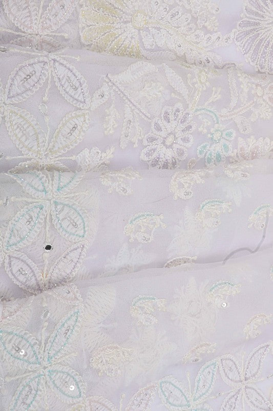 Ada Hand Embroidered White Georgette Lucknowi Chikankari Saree/Blouse with Sequinned Work A260377