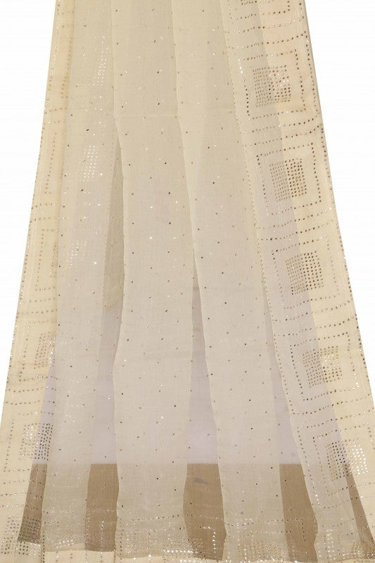 Ada Hand Embroidered Cream Organza Lucknowi Chikankari Dupatta with Muqaish Work - A585051