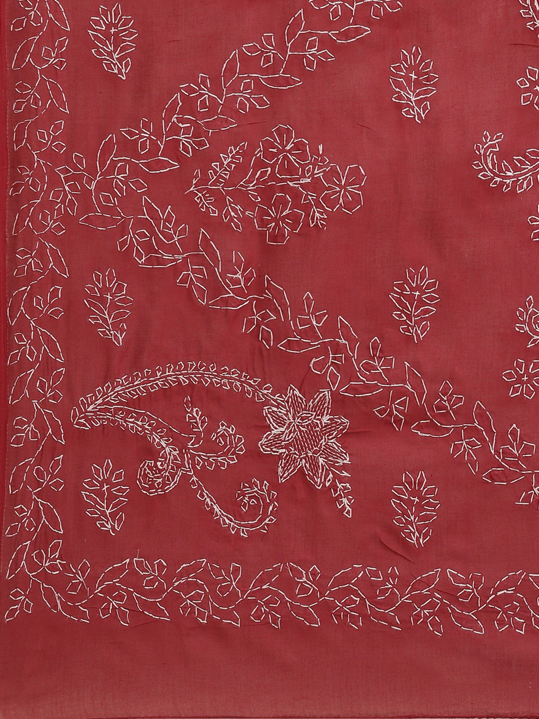 Ada Hand Embroidered Maroon Cotton Lucknow Chikankari Saree with Blouse A252562