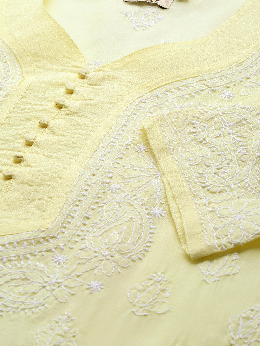 Ada Hand Embroidered Lemon Cotton Lucknowi Chikankari Straight Kurta A100355