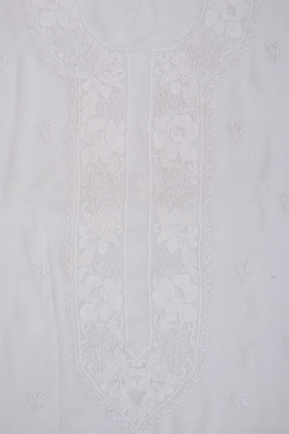 Ada Hand Embroidered White Pure Georgette Lucknowi Chikankari Unstitched Kurta Piece A114900