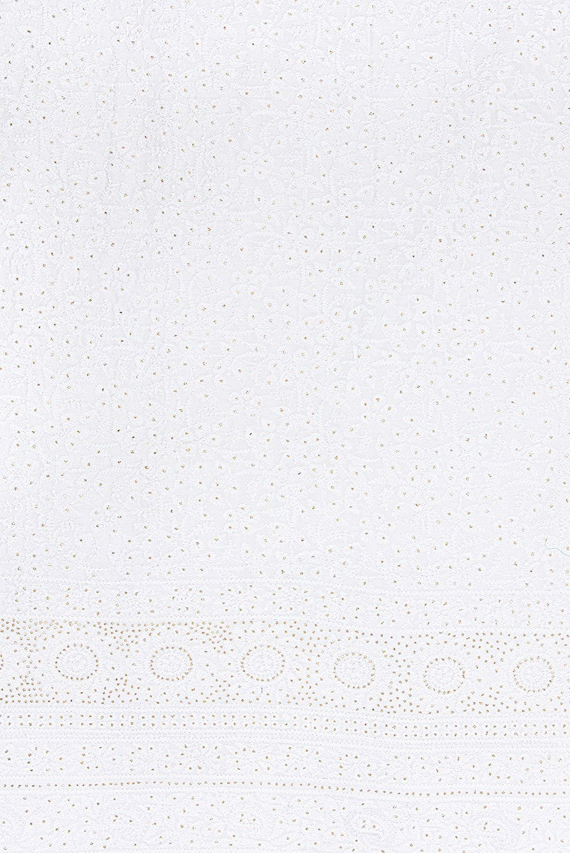 Ada Hand Embroidered White Chanderi Chikan Unstitched Kurta Piece With Muqaish Work- A583347