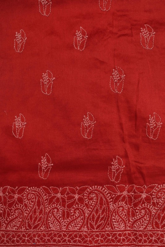 Ada Hand Embroidered Rust Chanderi Lucknowi Chikankari Unstitched Kurta Piece A333877