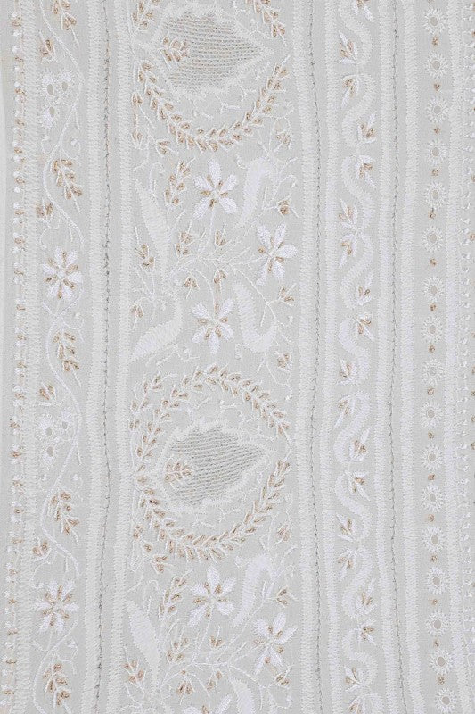 Ada Hand Embroidered White Pure Georgette Lucknowi Chikankari Lehenga Set With Zari Work A624444