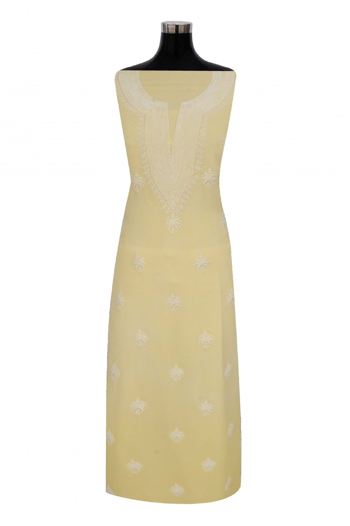 Ada Hand Embroidered Light Yellow Georgette Lucknowi Chikankari Unstitched Kurta Dupatta Set With Pearl Work A454750