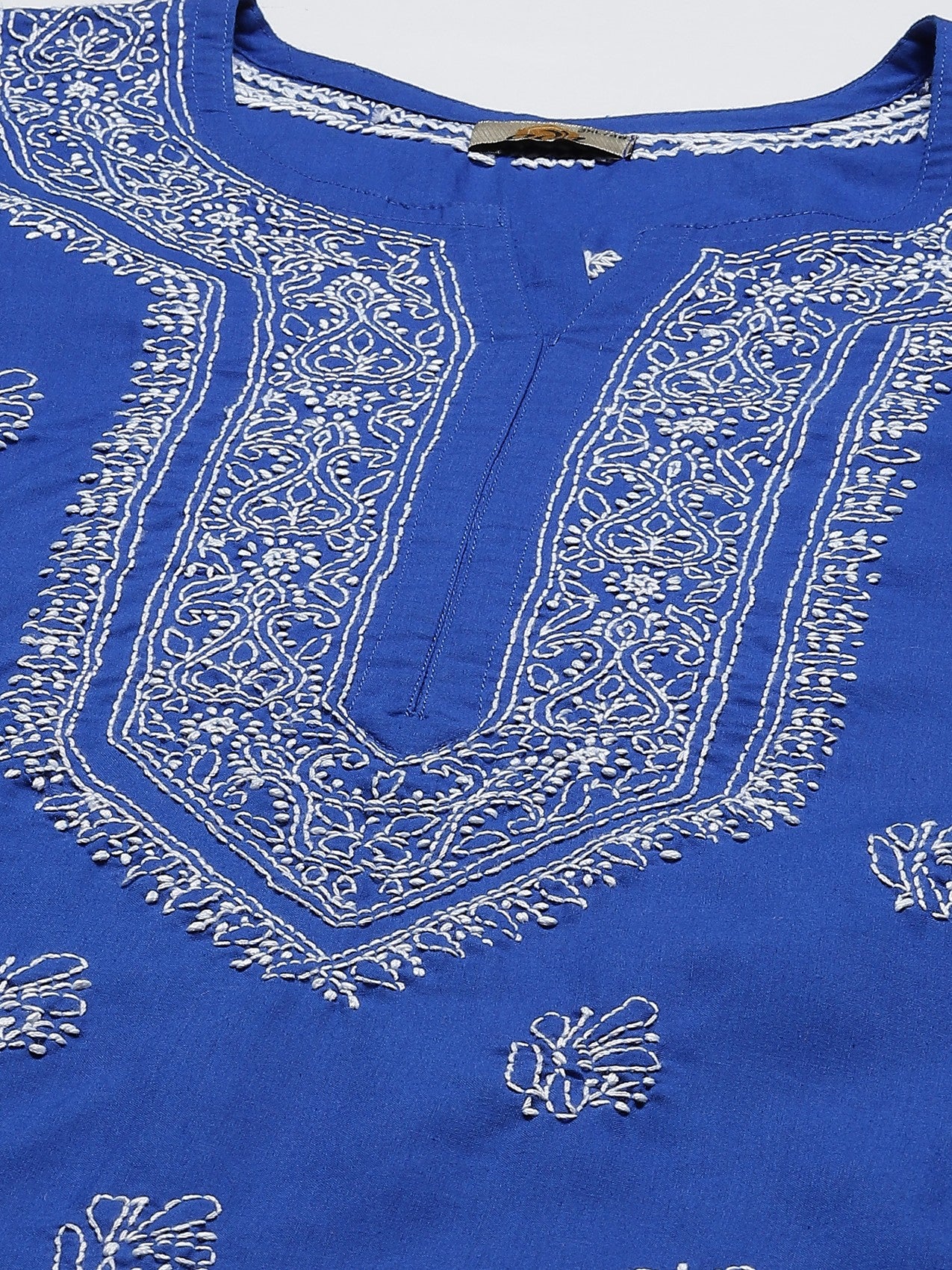 Ada Hand Embroidered Royal Blue Cotton Lucknowi Chikankari Straight Kurta A100458
