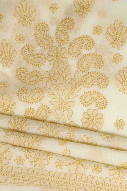 Ada Hand Embroidered Cream Cotton Lucknowi Chikan Unstitched Suit Piece A211126