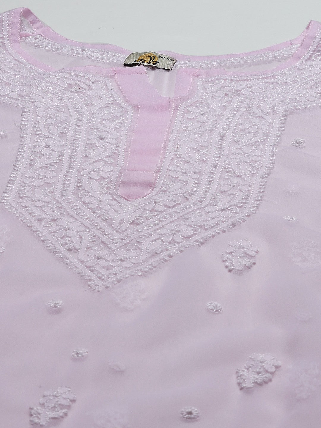 Ada Hand Embroidered Powder Pink Georgette Lucknowi Chikankari Straight Kurta with Slip A411208