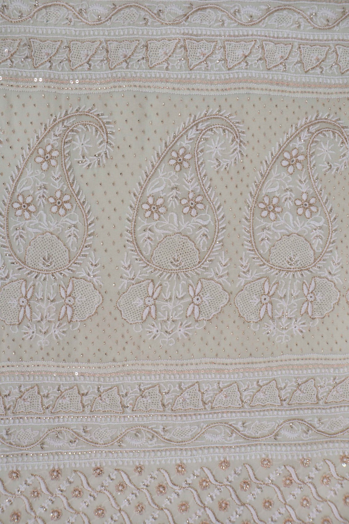 Ada Hand Embroidered Light Pista Green Pure Georgette Lucknowi Chikankari Saree/Blouse With Cutdana Work A619877