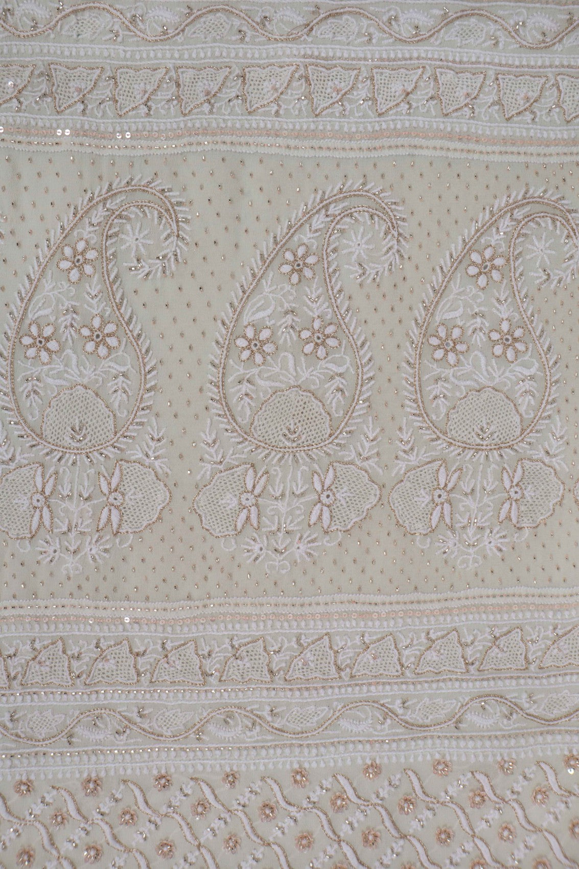 Ada Hand Embroidered Light Pista Green Pure Georgette Lucknowi Chikankari Saree/Blouse With Cutdana Work A619877