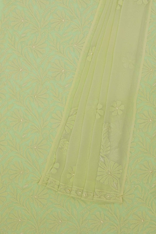 Ada Hand Embroidered Pista Green Georgette Lucknowi Chikan Unstitched Kurta Dupatta Set A611679