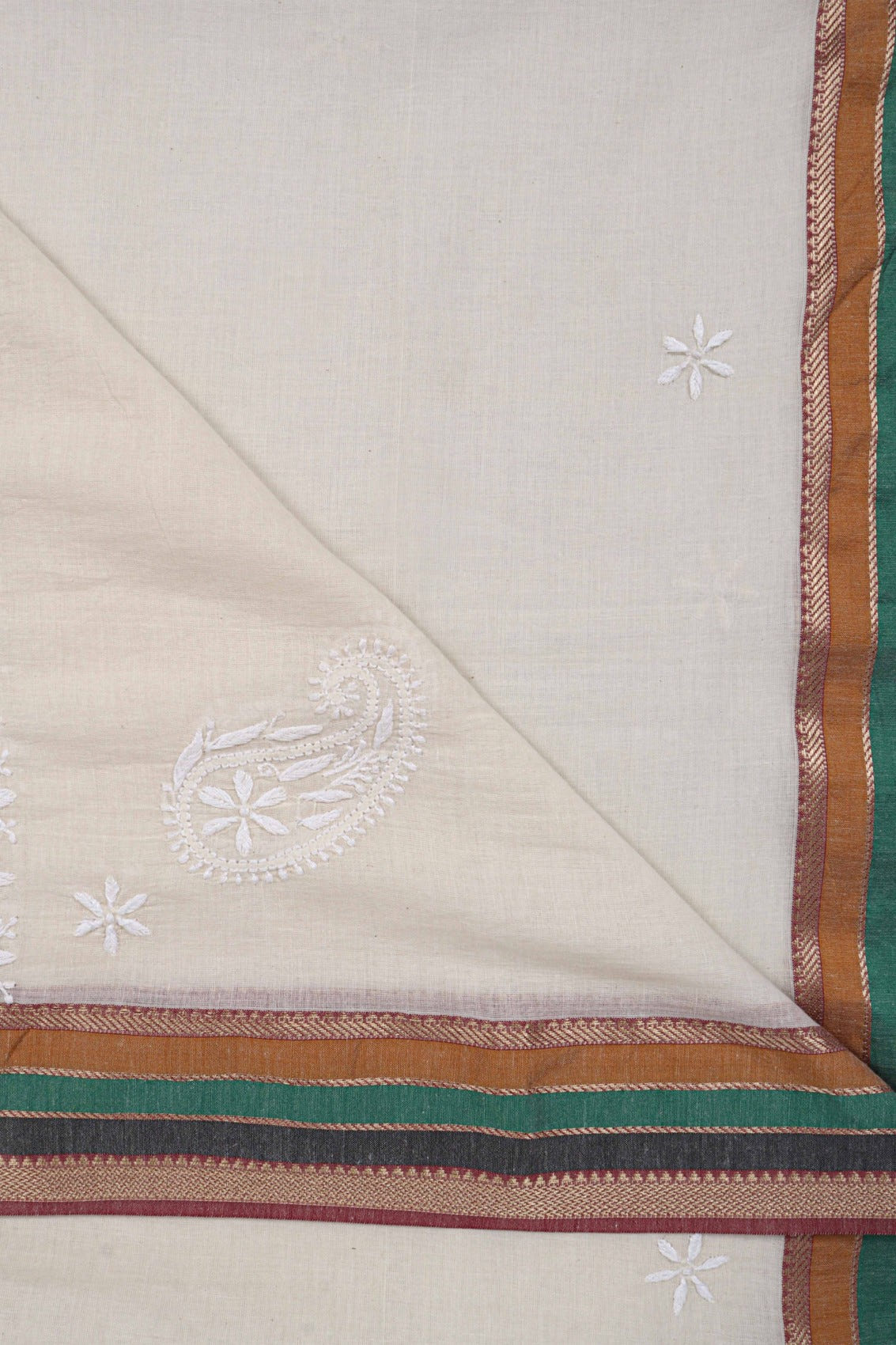 Ada Hand Embroidered Off White Chanderi Lucknowi Chikankari Dupatta A372341