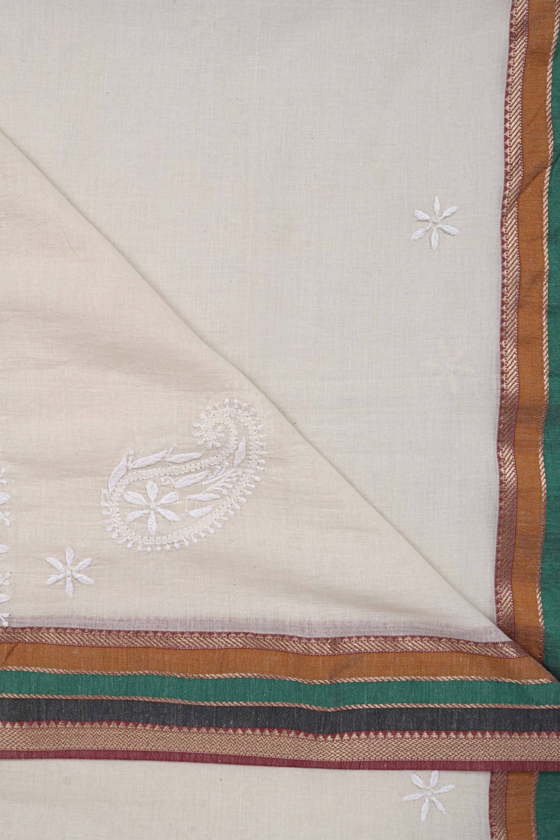 Ada Hand Embroidered Off White Chanderi Lucknowi Chikankari Dupatta A372341